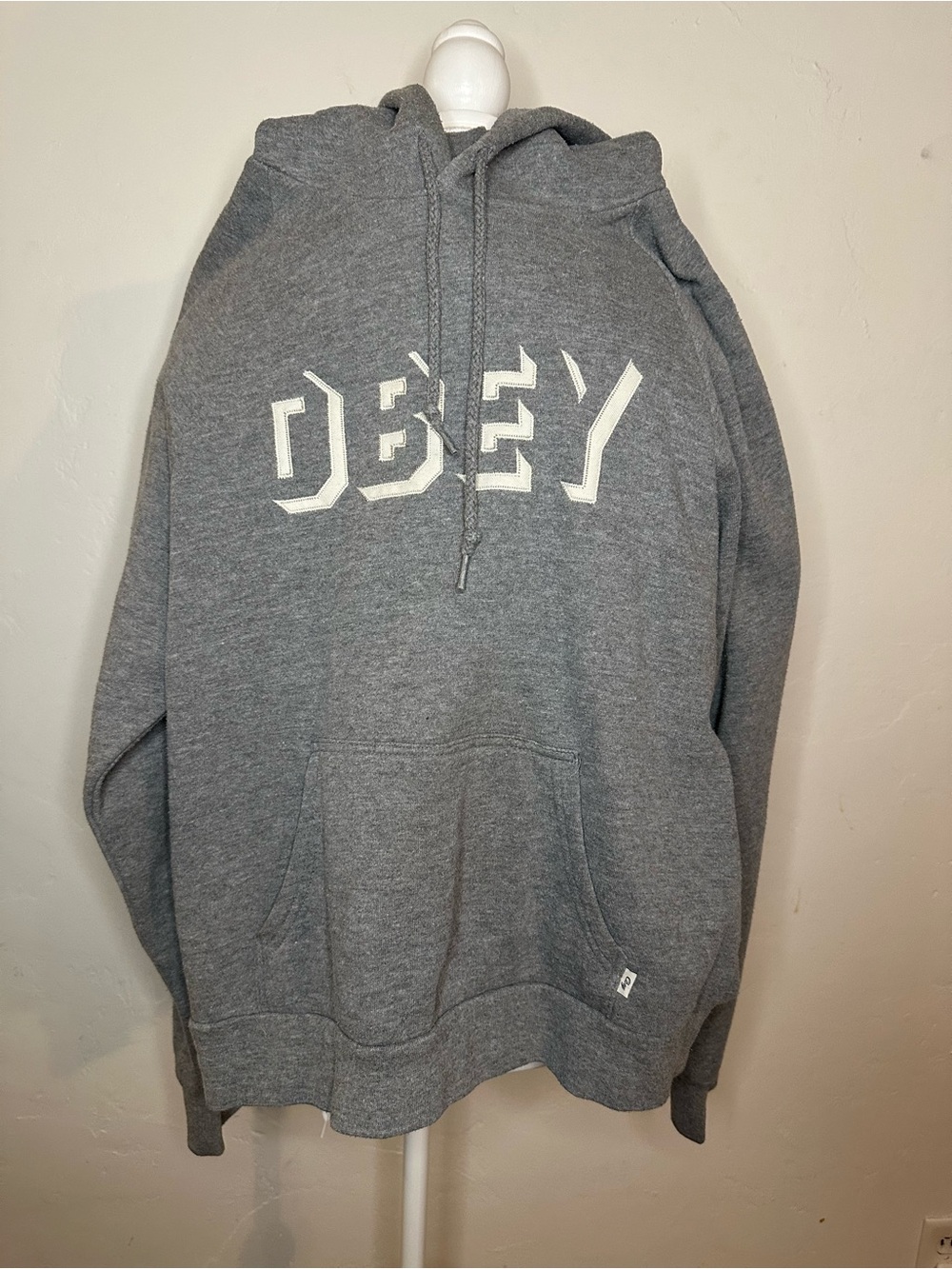 Obey Unisex Gray Hoodie with White Raised Logo